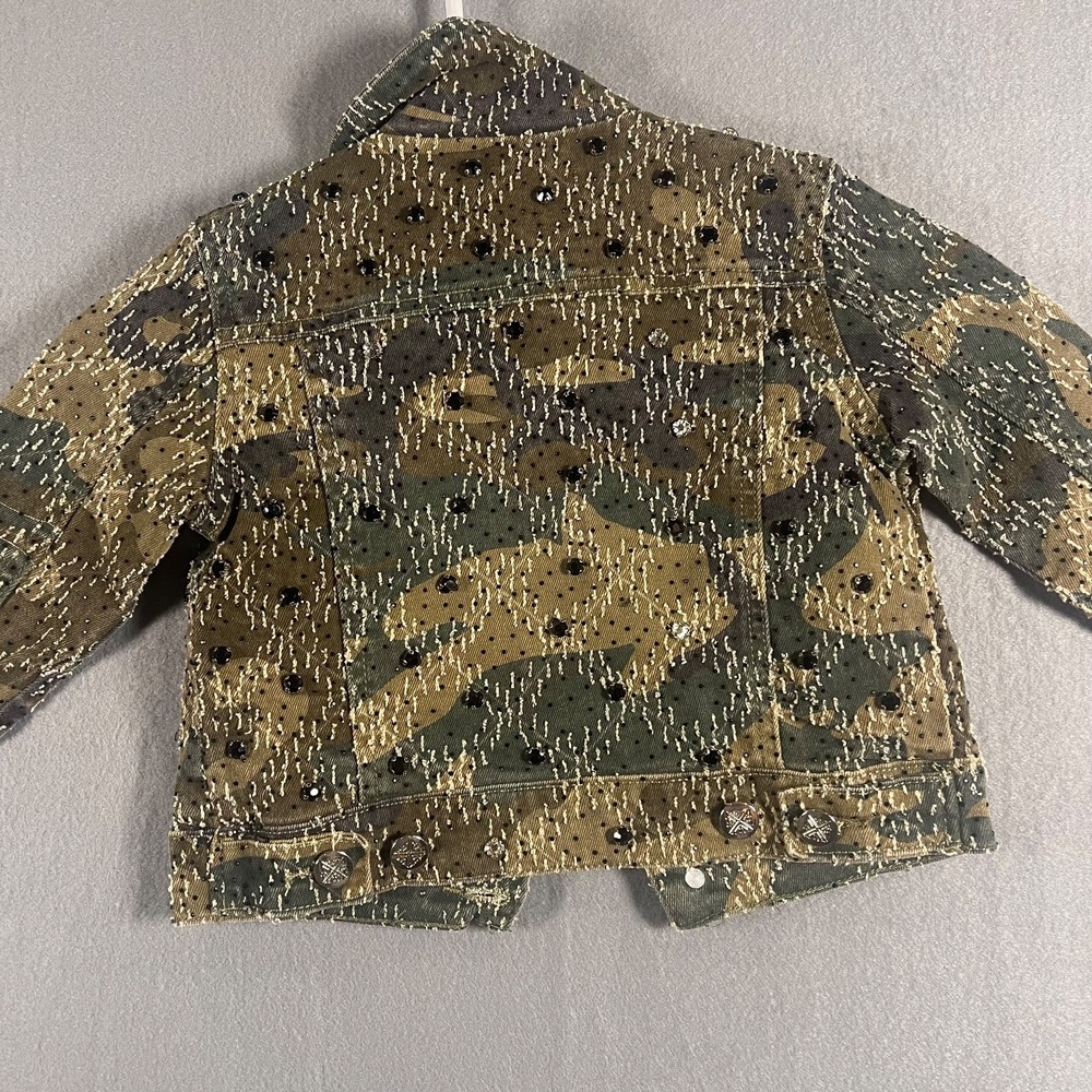 GUAPI Kids 3T Camo Distressed Rhinestone Crystal Denim Jacket Embellished - Picture 15 of 16